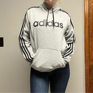Adidas Heather Gray Hoodie with Black Accents